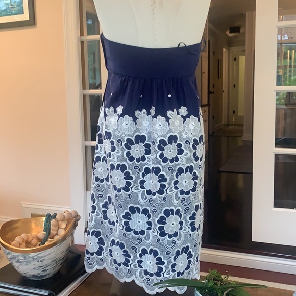 Tibi dark blue silk floral strapless mini dress - Picture 3 of 3
